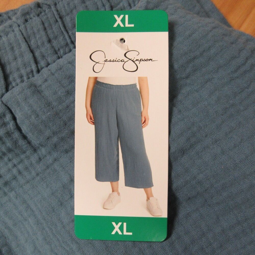 JESSICA SIMPSON Cropped Ankle Gauze Pants XL 16-18 Teal Blue‎ Gauzy Wide Leg NWT - Picture 4 of 12